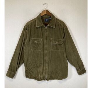 Vintage GAP Mens Med Olive Green Corduroy Full Zip Jacket Workwear Shirt Jacket